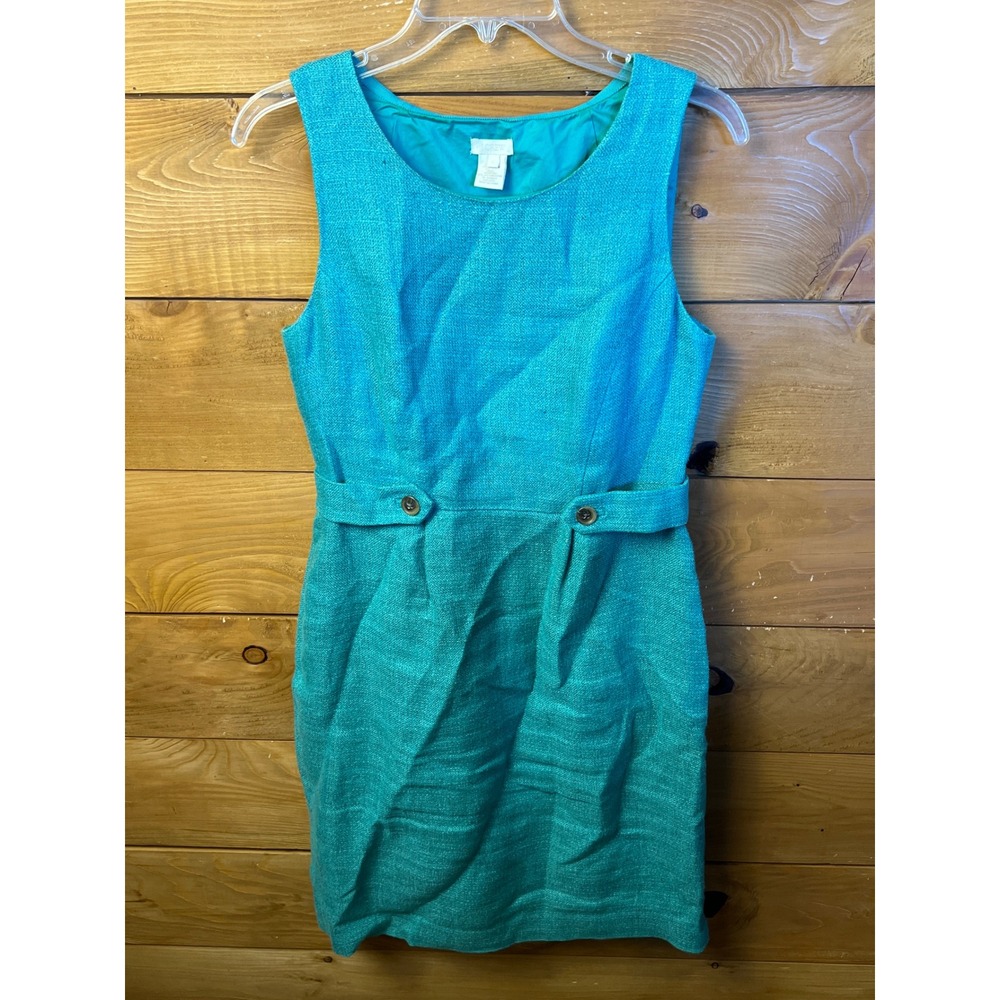 J Crew S 6 Attaché Dress Linen-Canvas Green Sleeveless Career Jute Tweed EUC‎